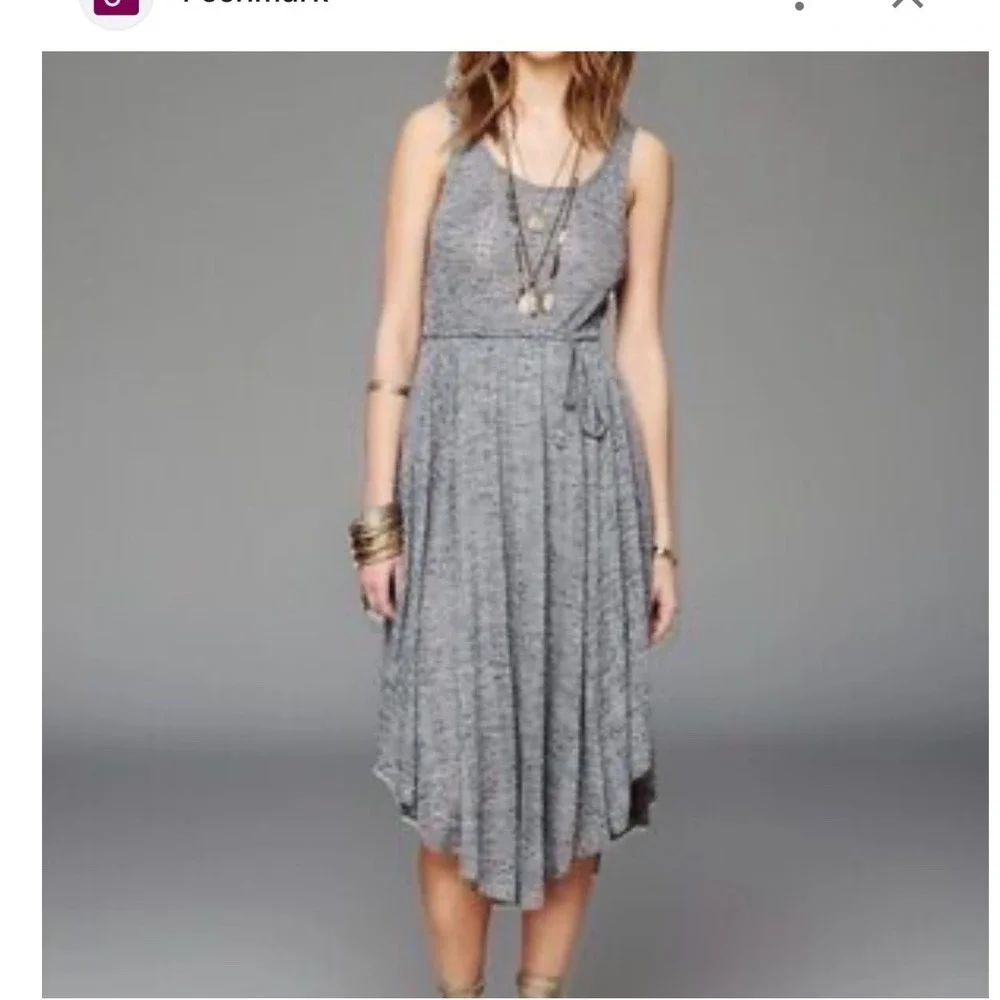 Free People Beach‎ Womens Blue Knit Handkerchief Hem Midi Dress Size M Boho